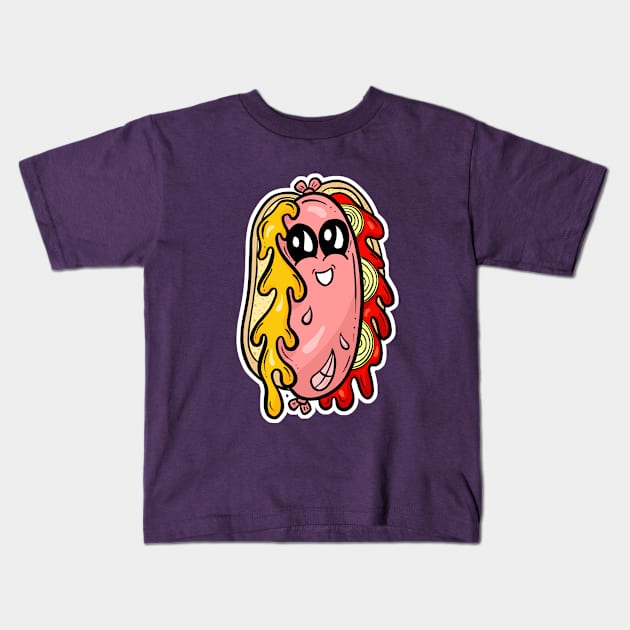 Cute Hotdog Cartoon Character - Sweet Sue Kids T-Shirt by Squeeb Creative